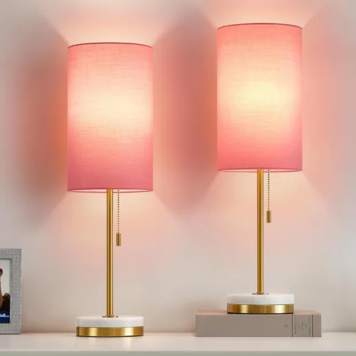 Vista 8 de Juego de 2 lámparas de escritorio y lámpara de mesa, lámparas de noche para mesitas de noche, modernas lámparas de mesa pequeñas con base de mármol