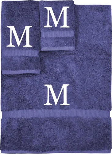 Vista 227 de Juego de toallas con monograma, regalo personalizado, juego de 3 - Letra de bloque dorada bordada en toalla - Extra absorbente 100% algodón turco