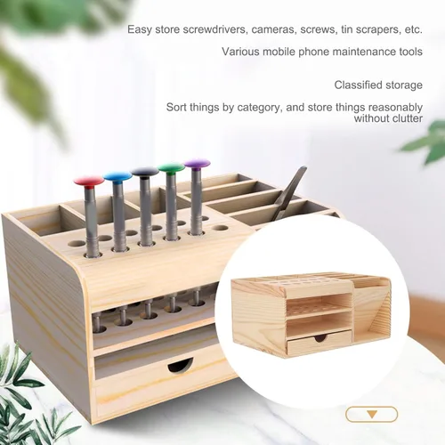 Vista 3 de Caja de herramientas de artesanía de madera, caja de piezas de herramientas clasificadas de madera sintética cepillo de almacenamiento organizador