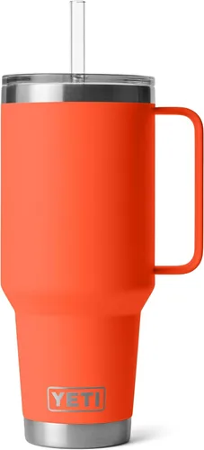Vista 102 de YETI Rambler - Vaso de 25 onzas con asa y tapa con popote, vaso de viaje para agua, vaso aislado al vacío con asa, acero inoxidable, apicultor