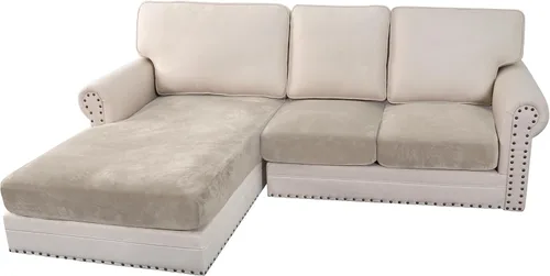 Vista 126 de H.VERSAILTEX - 4 fundas elásticas de terciopelo para cojín de sofá modular en forma de L (sofá grande de 3 plazas + 1 diván, color marfil)
