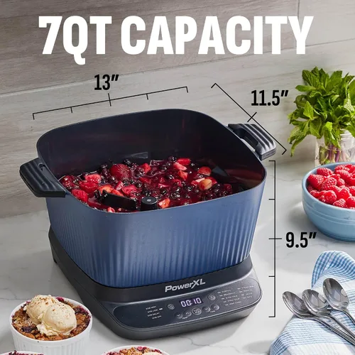 Vista 6 de STIRMAX™ Midnight Blue - Olla multicocción digital de 7.5 cuartos con paleta automática para remover y triturar, 9 en 1 preajustes programables