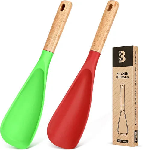 Vista 17 de Cuchara de cocina para utensilios de cocina antiadherentes, excelente para cocinar y servir, silicona mate resistente libre de BPA, cuchara