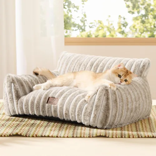 Bedsure ComfyFleece Lindo sofá para gatos para mascotas, camas esponjosas para gatos con forro polar de pana suave de alta calidad, camas peludas