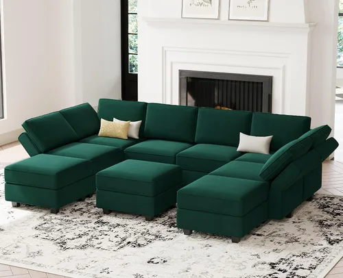 Vista 10 de Belffin Sofá modular de gran tamaño en forma de L con diván reversible convertible en forma de L, sofá seccional verde