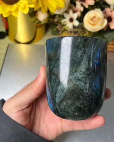 Vista 9 de WOWVITY Rare Blue Flash Labradorite Teacup, Labradorite Quartz Cup, Feldspar Spectrolite Drinking Cup, Mineral Handmade Gemstone Cup Gift for Mom