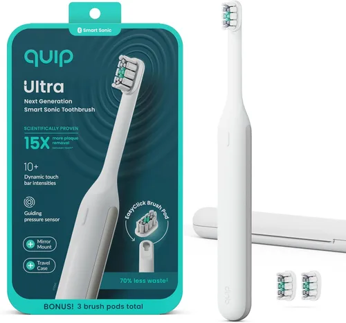 Vista 10 de Quip Ultra Next Generation Smart Sonic - Cepillo de dientes eléctrico cronometrado para adultos, cabezal de cepillo reemplazable, cerdas suaves