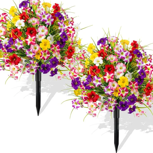 MACTING 2 árboles de bolas artificiales de boj de 24.4 pulgadas con flores grandes de gloria matutina, arbustos de hoja perenne sintéticos