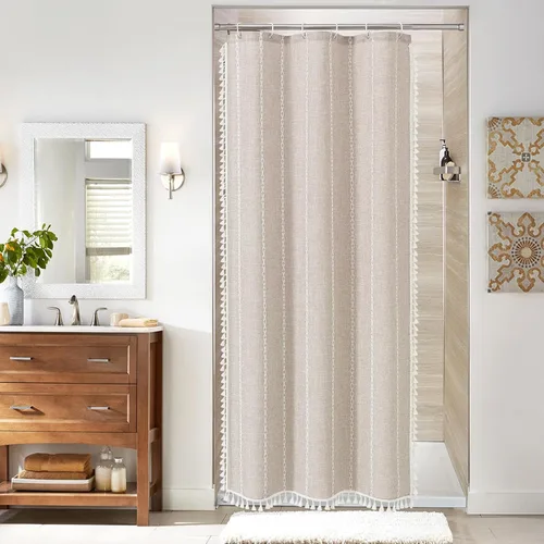 Vista 17 de MitoVilla - Cortina de ducha pequeña color negro de 36 x 72 pulgadas, de tela pesada de lino de algodón estrecho resistente a las arrugas