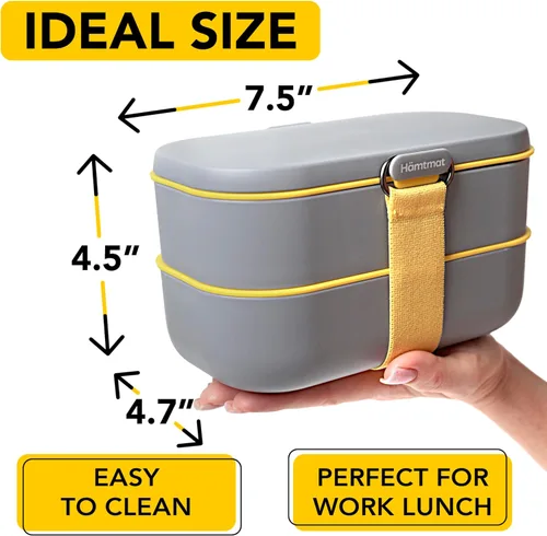 Vista 23 de Lonchera Bento apilable aislada para adultos con palillos reutilizables, lonchera japonesa apta para microondas y a prueba de fugas, para hombres