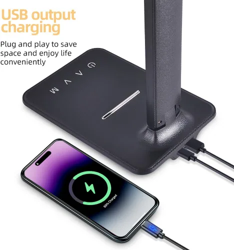 Vista 2 de Lámpara LED de escritorio para oficina en casa, puerto de carga USB, lámpara de mesa regulable, lámpara de mesa plegable, control táctil, 5 modos