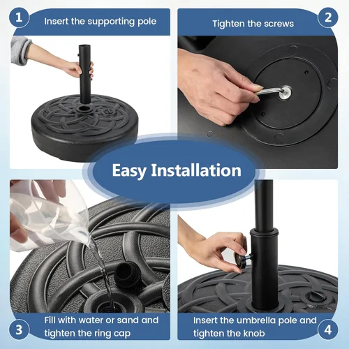 Vista 8 de Tangkula Soporte de base de paraguas rellenable, relleno de agua y arena, soporte de peso resistente para sombrilla de patio de 1.5 a 1.9 pulgadas
