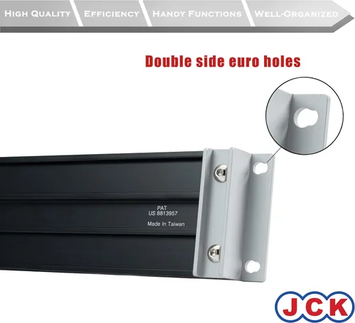 Vista 7 de JCK Organizador de enchufes de aluminio de doble riel de calidad profesional (serie de tiras de línea) con pernos giratorios de 360 grados, negro