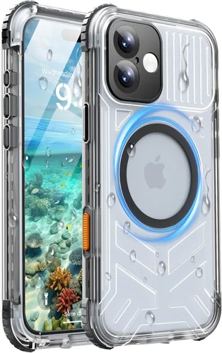 Vista 13 de Funda impermeable para iPhone 15 con Magsafe, protector de pantalla, cordón, IP68 militar de cuerpo completo a prueba de golpes, para deportes