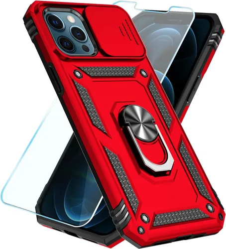 Vista 30 de SunStory Funda compatible con iPhone 12/12 Pro con protector de pantalla HD, cubierta de cámara deslizante y soporte de anillo giratorio