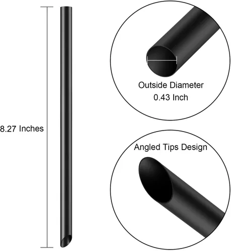Vista 2 de [Envueltas individualmente] Puntas anguladas, 100 popotes desechables de color negro, popotes anchos de plástico para batidos, sin BPA