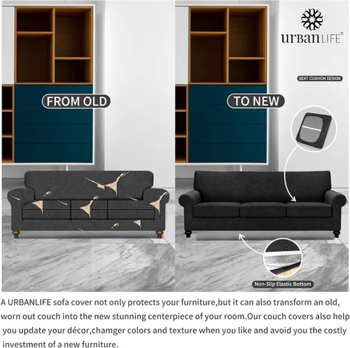 Vista 5 de URBANLIFE - Funda elástica para sofá de 4 piezas, lavable a máquina, funda para sofá de 3 cojines, protector de muebles de licra superelástica
