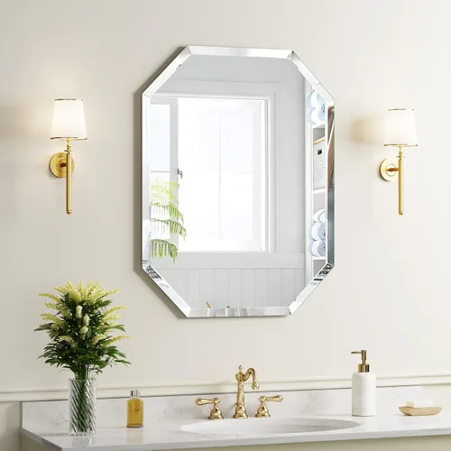 Vista 10 de Espejo de pared plateado de 18 x 24 pulgadas, con borde biselado, sin marco, para baño, tocador, dormitorio, espejos rectangulares