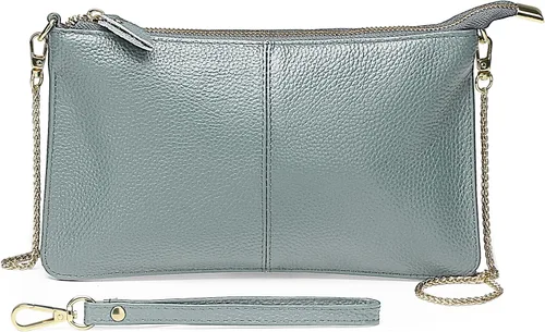 Vista 8 de Uromee Cartera de mano para mujer, de piel auténtica, con cadena de hombro desmontable