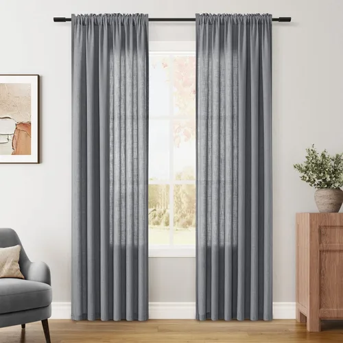 Vista 122 de Guken Cortinas de lino verde aguamarina de 84 pulgadas de largo, juego de 2 paneles semitransparentes con bolsillo para barra para comedor