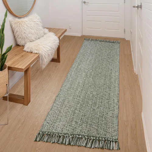 Vista 98 de Collive - Tapete de pasillo de cocina, 2 x 4.3 pies, tejido a mano, reversible, lavable, de algodón, color blanco/beige, para baño, pasillo