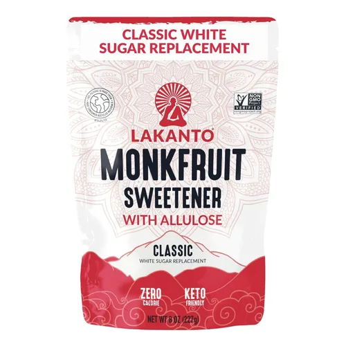 Lakanto Edulcorante clásico de fruta de monje con alulosa, sustituto de azúcar blanco del extracto de fruta de monje para hornear, café y té, sin