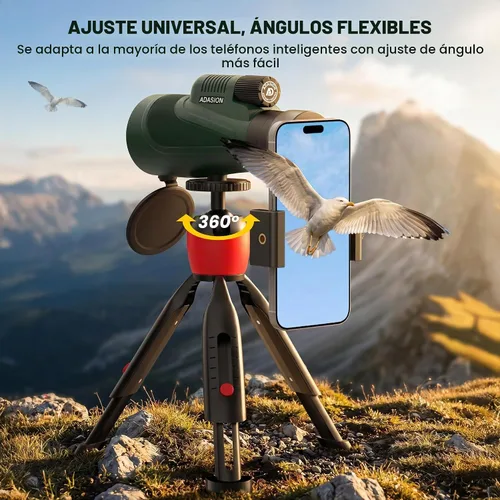 Vista 5 de Monoculares de 12 x 54 para adultos de alta potencia con adaptador de Verde