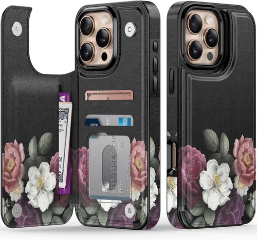 Vista 573 de LETO para iPhone 15 Pro Funda tipo cartera - Tapa tipo folio con patada - Diseños de moda - Tarjetero - Funda protectora para mujeres y niñas - 6.1