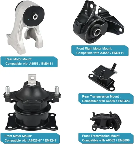 Vista 2 de JDMON Kit de transmisión de montaje de motor de 5 piezas de repuesto para Honda Odyssey EX LX 3.5L V6 VTEC 2005 2006 compatible con A4553 A4555