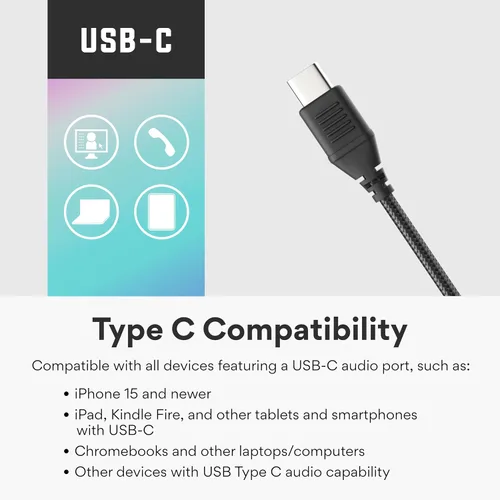 Vista 8 de MEE audio Halo Over-Ear - Auriculares USB-C con micrófono y ambiente LED Negro