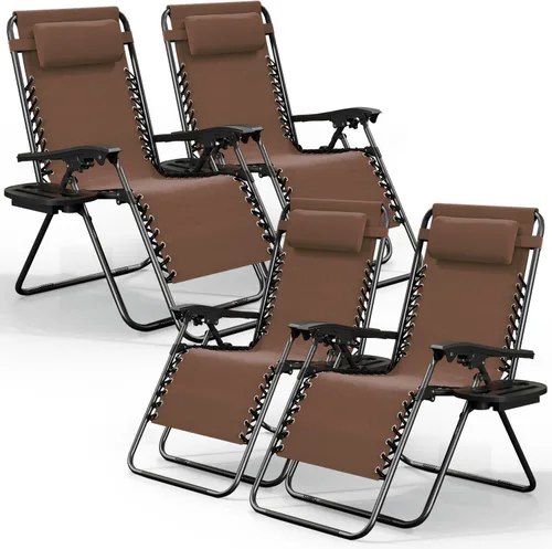 Vista 31 de Nestl Zero Gravity - Juego de 2 sillas de patio al aire libre con almohadas y bandejas portavasos, silla de campamento reclinable de malla de acero