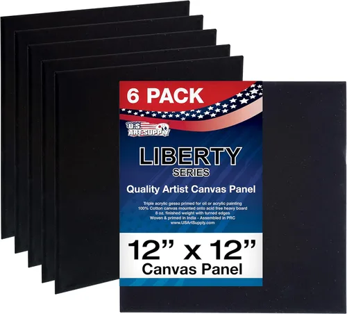 Vista 15 de US Art Supply - Paneles de lienzo negros de 6 x 6 pulgadas, calidad de artista profesional, sin ácidos, paquete de 6
