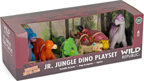 Vista 2 de Wild Republic T-Rex, triceratops, estegosaurio, diplodoco, anquilosaurio, braquiosaurio, juego de dinosaurios de la selva junior, juego de 6 piezas