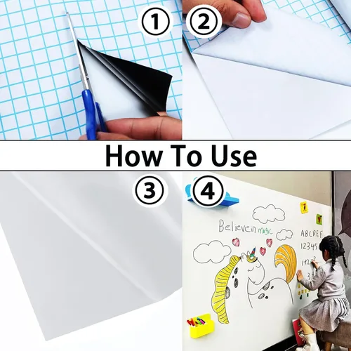 Vista 4 de Whiteboard Sticker for Wall 17.7" x 39.37" Whiteboard Wallpaper Peel and Stick, White Board Stick On Wall, Dry Erase Contact Paper Adhesive Poster