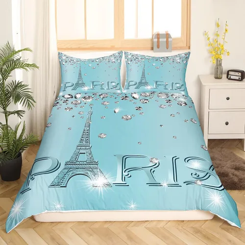 Vista 67 de Erosebridal Juego de ropa de cama de París para niñas y adolescentes, funda de edredón de la Torre Eiffel, tamaño Queen, funda de edredón