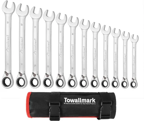 Towallmark Juego de llaves de trinquete, 12 piezas, juego de llaves estándar métrico, trinquete combinado, métricas 0.315-0.748 in, 72 dientes,