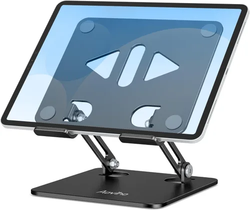 Vista 7 de Soporte para tableta portátil para escritorio, soporte de escritorio ajustable para tableta, soporte de aluminio plegable para iPad Pro 12.9, iPad