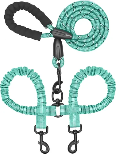 Vista 23 de iYoShop Correa doble para perro, giratoria de 360°, correa para caminar sin enredos con elástico absorbente de golpes para dos perros