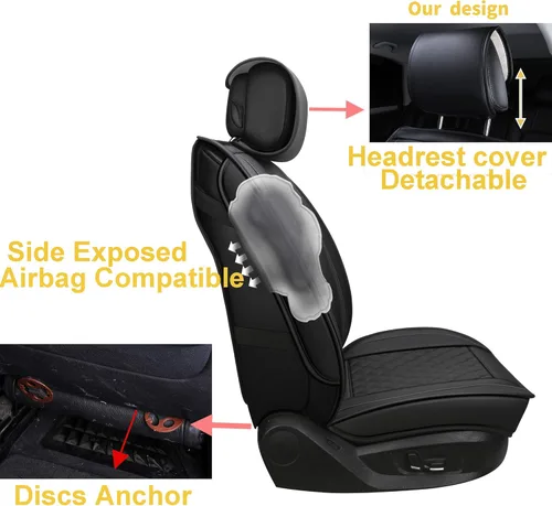 Vista 4 de INCH EMPIRE - Funda para asiento de automóvil, resistente al agua, de cuero sintético, para asientos delanteros y traseros, ajuste universal