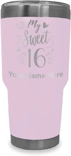 Vista 17 de LaserGram Taza aislada al vacío de 20 onzas, My Sweet 16, grabado personalizado incluido (gris) Engraved Gift, Vacuum Insulated Stainless Steel