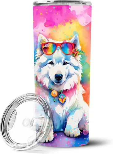 Vista 97 de Caroline's Treasures Siberian Husky Hippie Dawg - Vaso delgado de acero inoxidable al vacío de doble pared reutilizable, vaso aislado para café