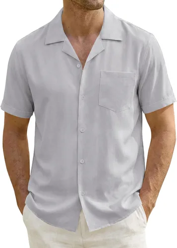 Vista 10 de ZEROYAA Camisas de manga corta con botones y ajuste regular para hombre Rojo llama