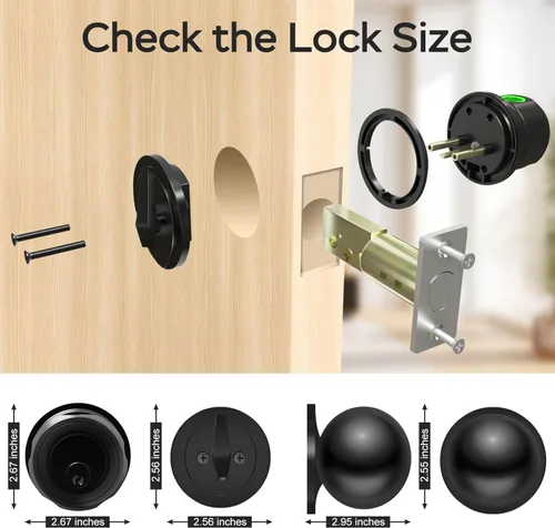 Vista 8 de GeekTale Cerradura inteligente de cerrojo con perilla de paso, cerrojo de huellas dactilares con aplicación, girar para bloquear y desbloquear