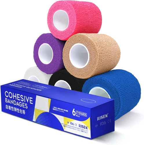 Vista 17 de RISEN Vendaje Cohesivo 2" x 5 Yardas, 6 Rollos, Vendaje Autoadherente Cinta Médica, Gasa de Primeros Auxilios Adhesiva Flexible Transpirable Ideal