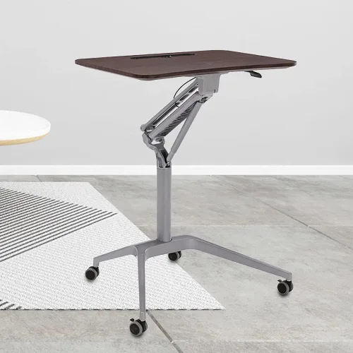 Vista 9 de Escritorio para computadora de pie con ruedas de altura ajustable, mesa de oficina móvil para portátil, estación de trabajo portátil rectangular