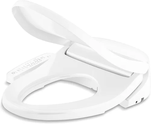 Kohler PureWash E580 - Asiento de inodoro para bidé, redondo, color blanco, con tapa de cierre silencioso que evita golpes, varita autolimpiante,
