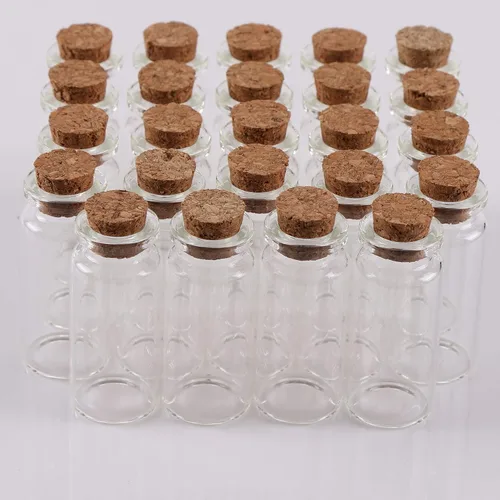 Vista 4 de MaxMau 24 botellas de vidrio de 0.3 fl oz con tapones de corcho para decoración de bricolaje y recuerdos de fiesta de boda