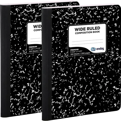 Vista 2 de Emraw cuaderno de composición con cubierta de estilo mármol de color blanco y negro, con 100 páginas de papel blanco con renglones anchos, 2