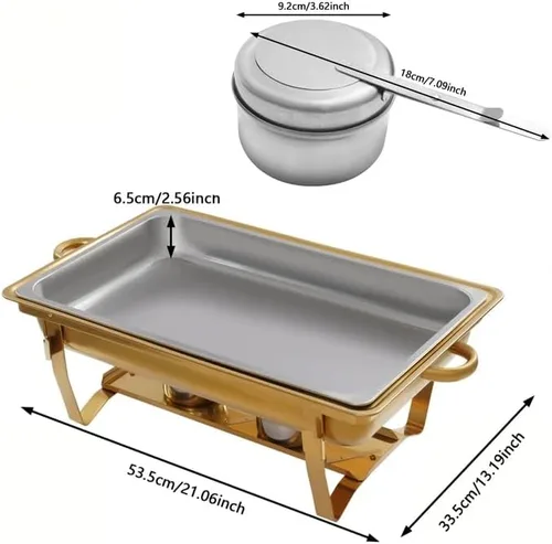 Vista 2 de Platos para bufé, 4 unidades, 6.5 cuartos de galón, juego de platos cuadrados de acero inoxidable dorado de 6.5 cuartos de galón, servidores de bufé