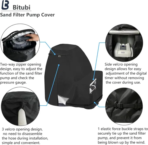 Vista 4 de Bitubi Cubierta de invierno para bomba de filtro de arena con forro de felpa, cubierta impermeable para bomba de piscina, protege de la nieve severa
